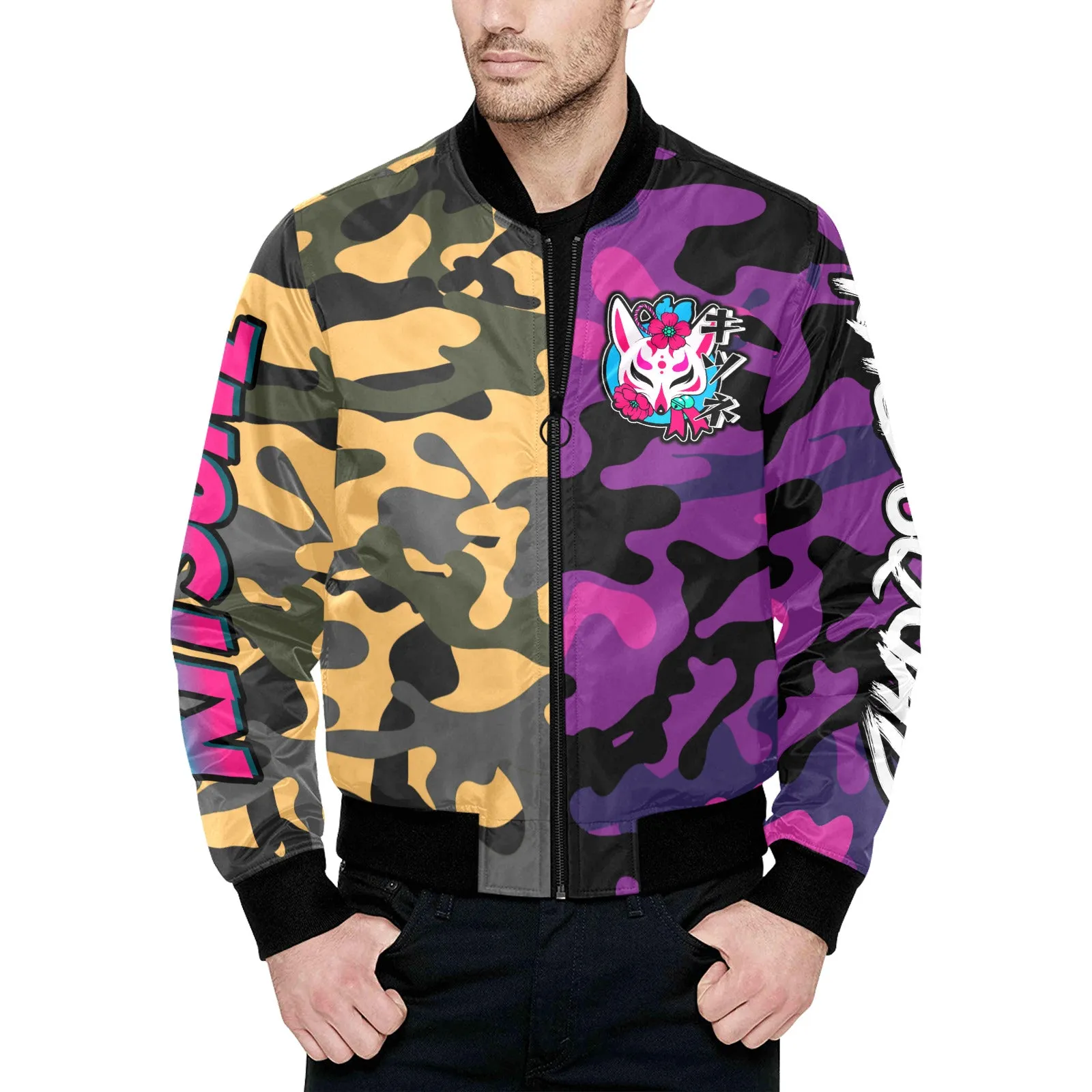 Kitsune Purple/Yellow Camo Bomber Jacket