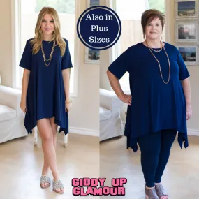 Last Chance Size Small | Not A Doubt Asymmetrical Hemline Tunic in Navy Blue