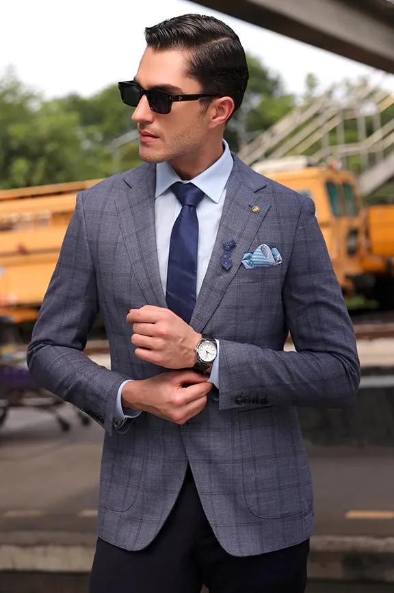 Light Blue Window Pane Check Blazer