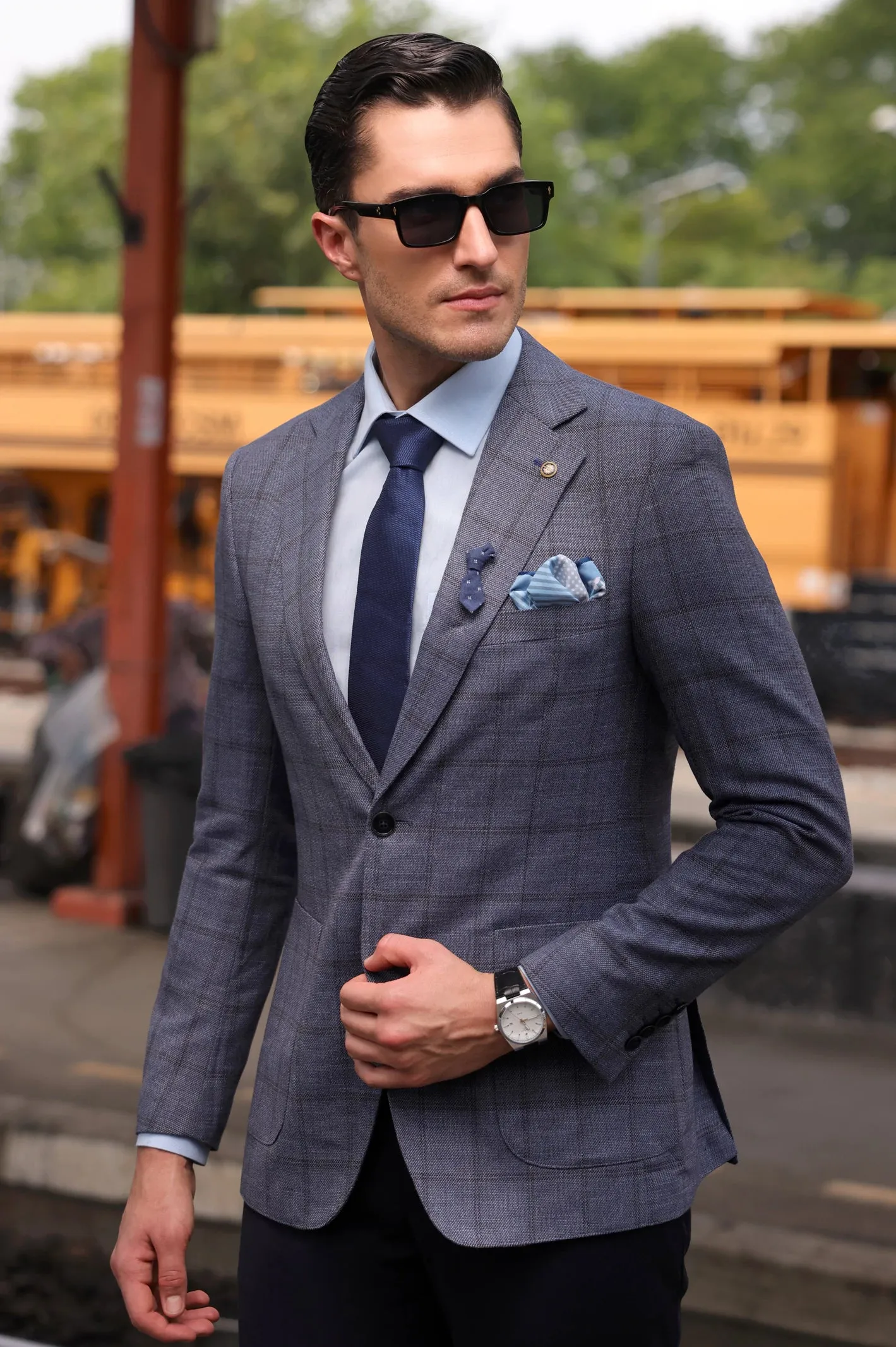 Light Blue Window Pane Check Blazer