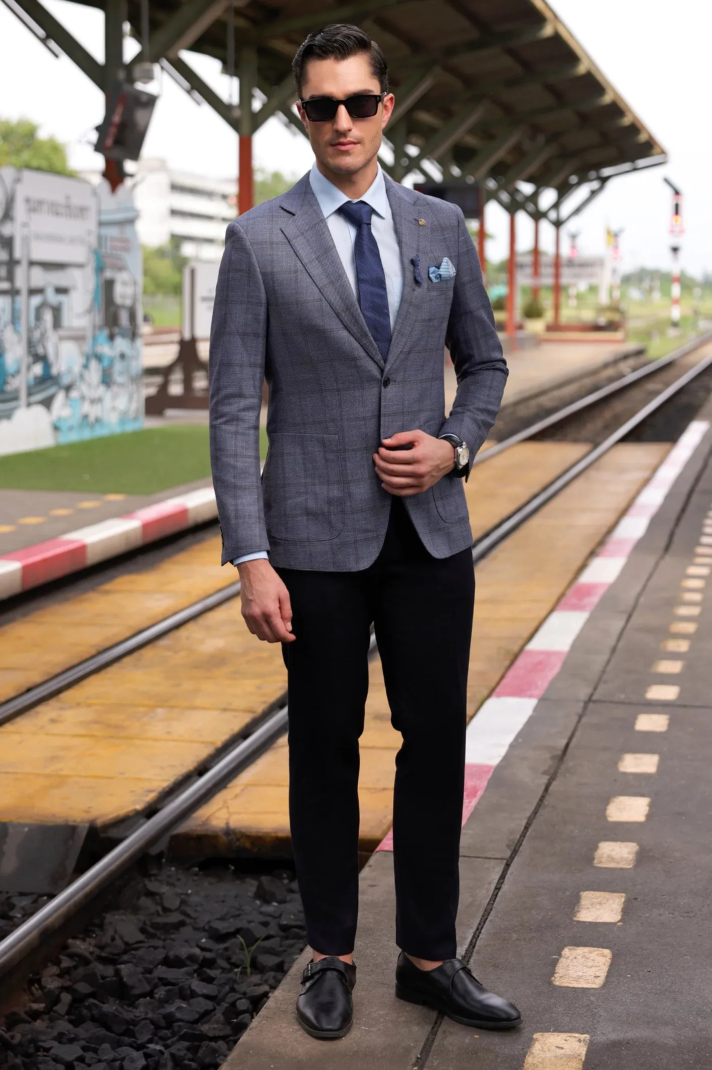 Light Blue Window Pane Check Blazer