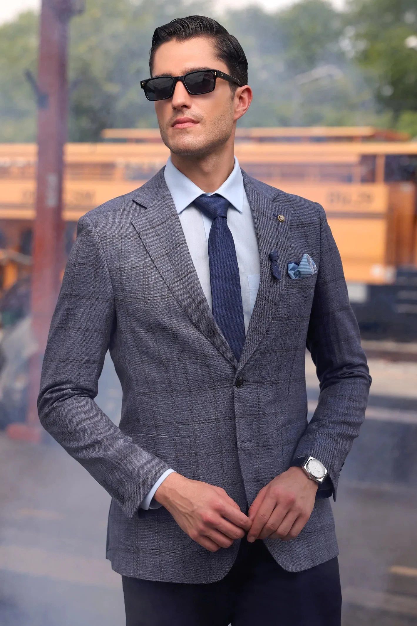 Light Blue Window Pane Check Blazer