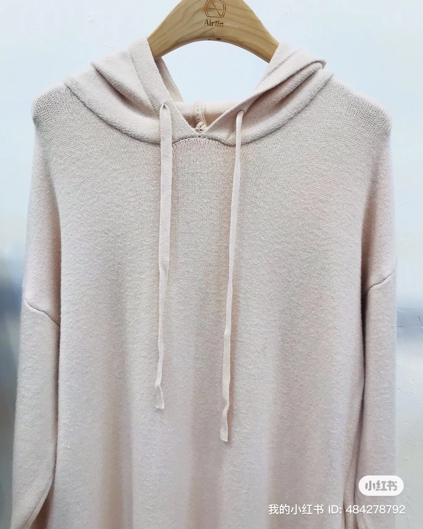 Long hoodie style ivory colour knit dress