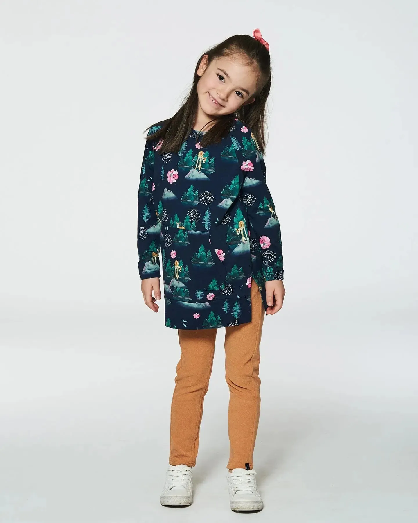 Long Sleeve Tunic With Pocket Navy Printed Bambi