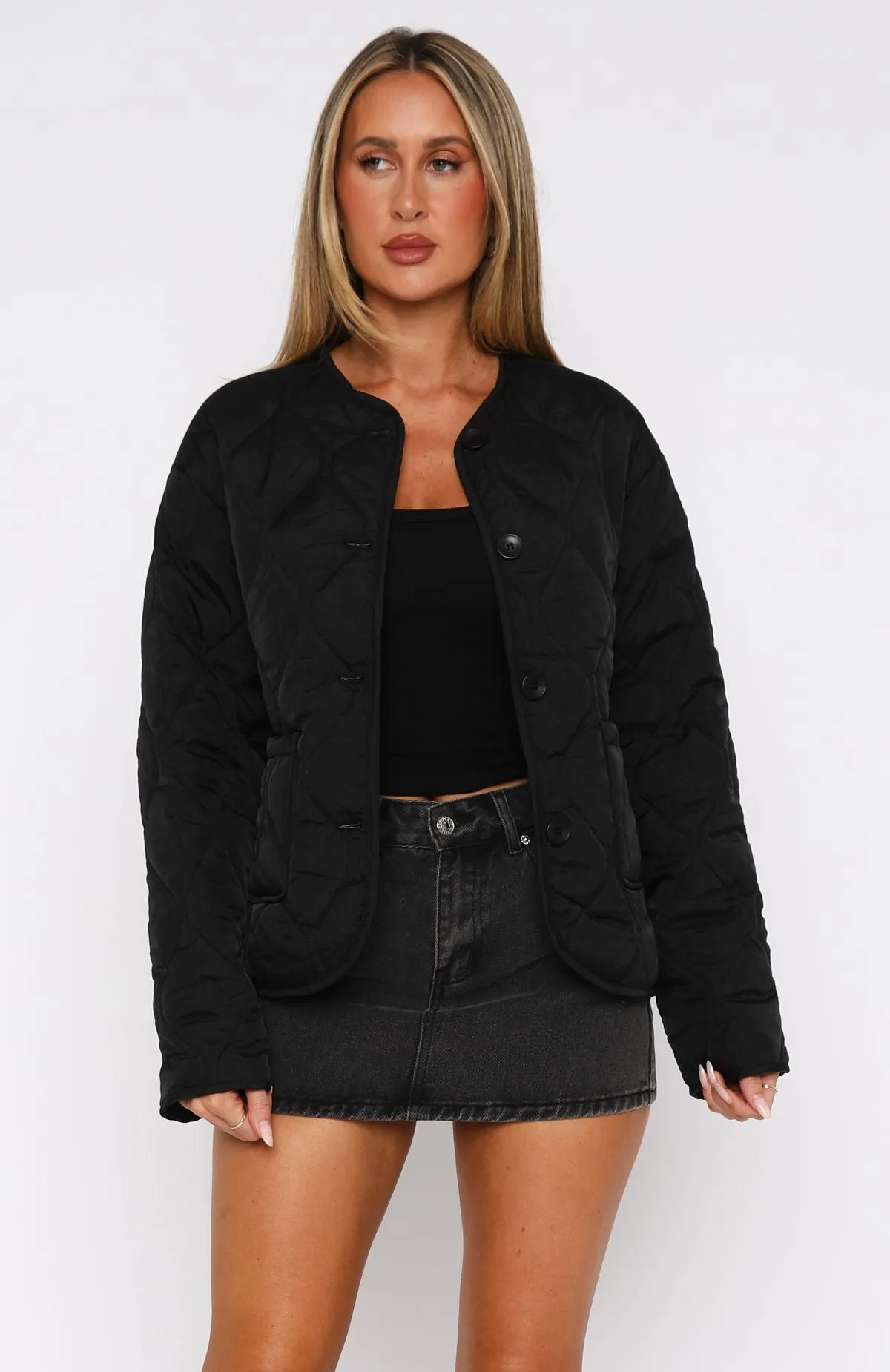 Lost At Night Quilted Jacket Black