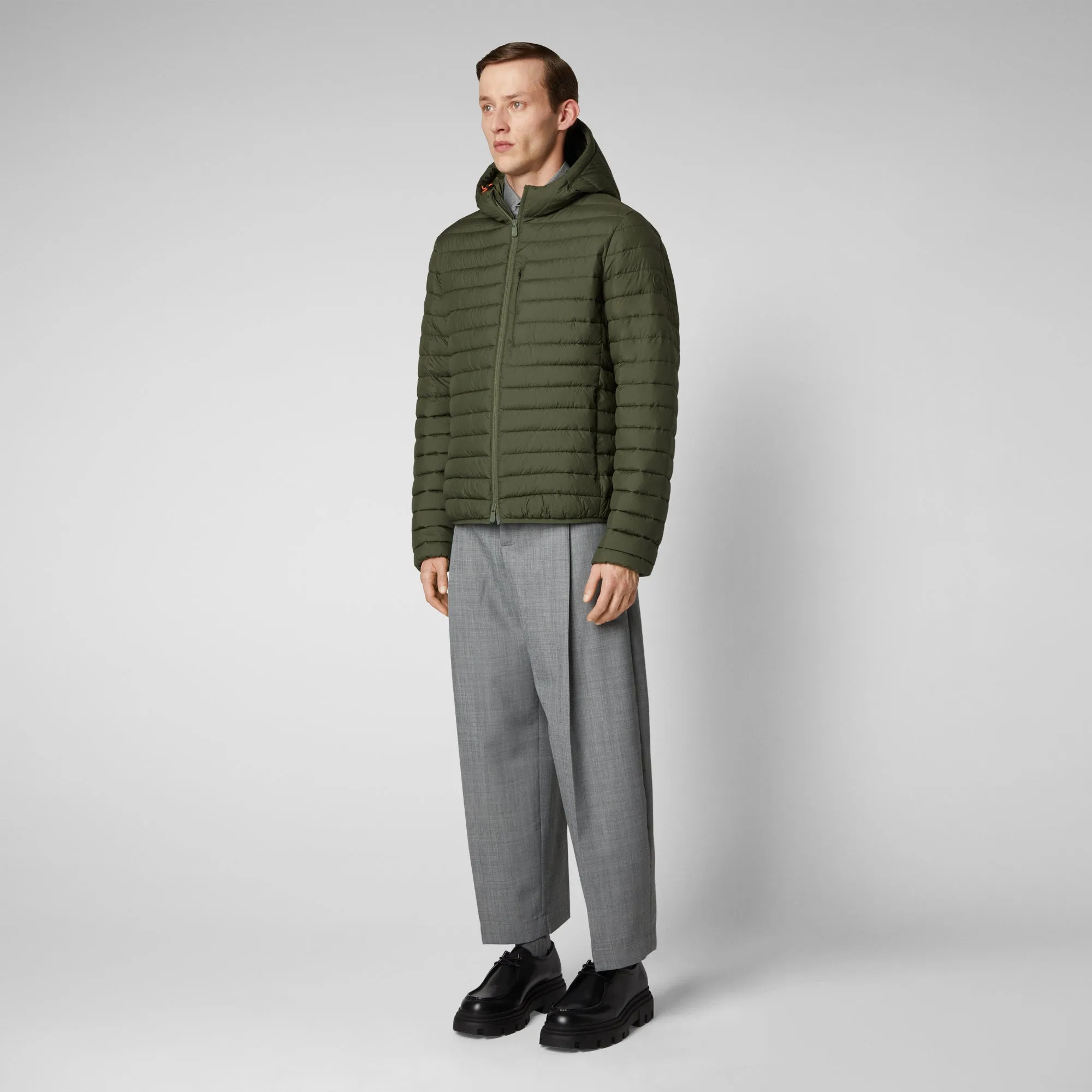 Man's animal free puffer Cael in dusty olive