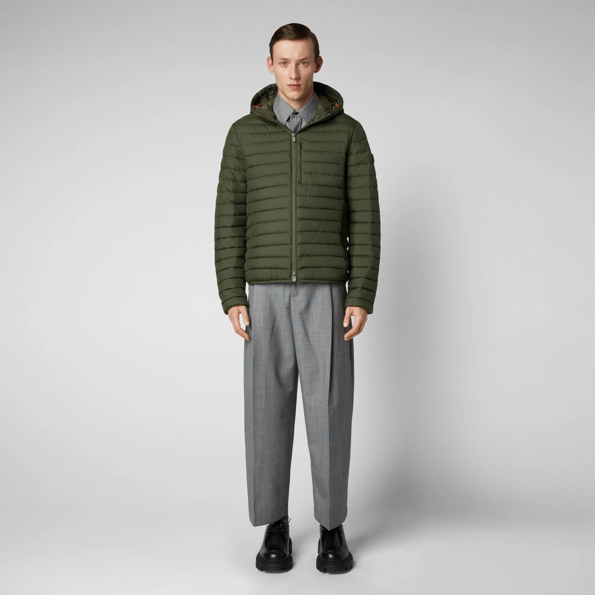 Man's animal free puffer Cael in dusty olive