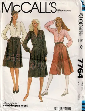 McCall's 7764 Womens Blouse Skirt & Culottes 1980s Vintage Sewing Pattern Size 10 UNCUT Factory Folded