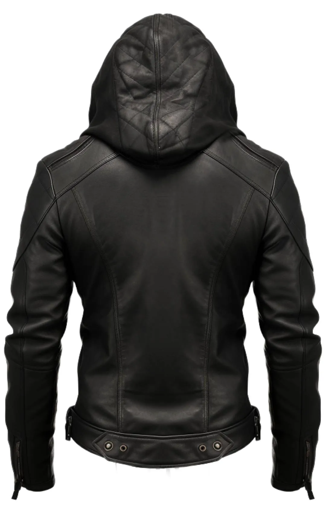 Men Hooded Leather Jacket - Hooded Black Leather Jacket