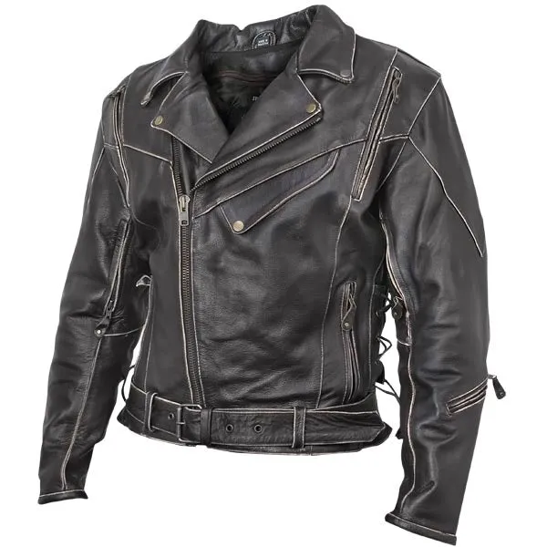 Men's Antique Brown Rub-Off Motorcycle Leather Jacket Biker Cowhide