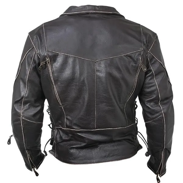 Men's Antique Brown Rub-Off Motorcycle Leather Jacket Biker Cowhide