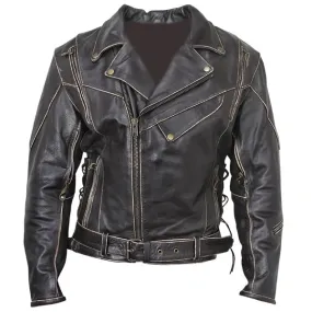 Men's Antique Brown Rub-Off Motorcycle Leather Jacket Biker Cowhide