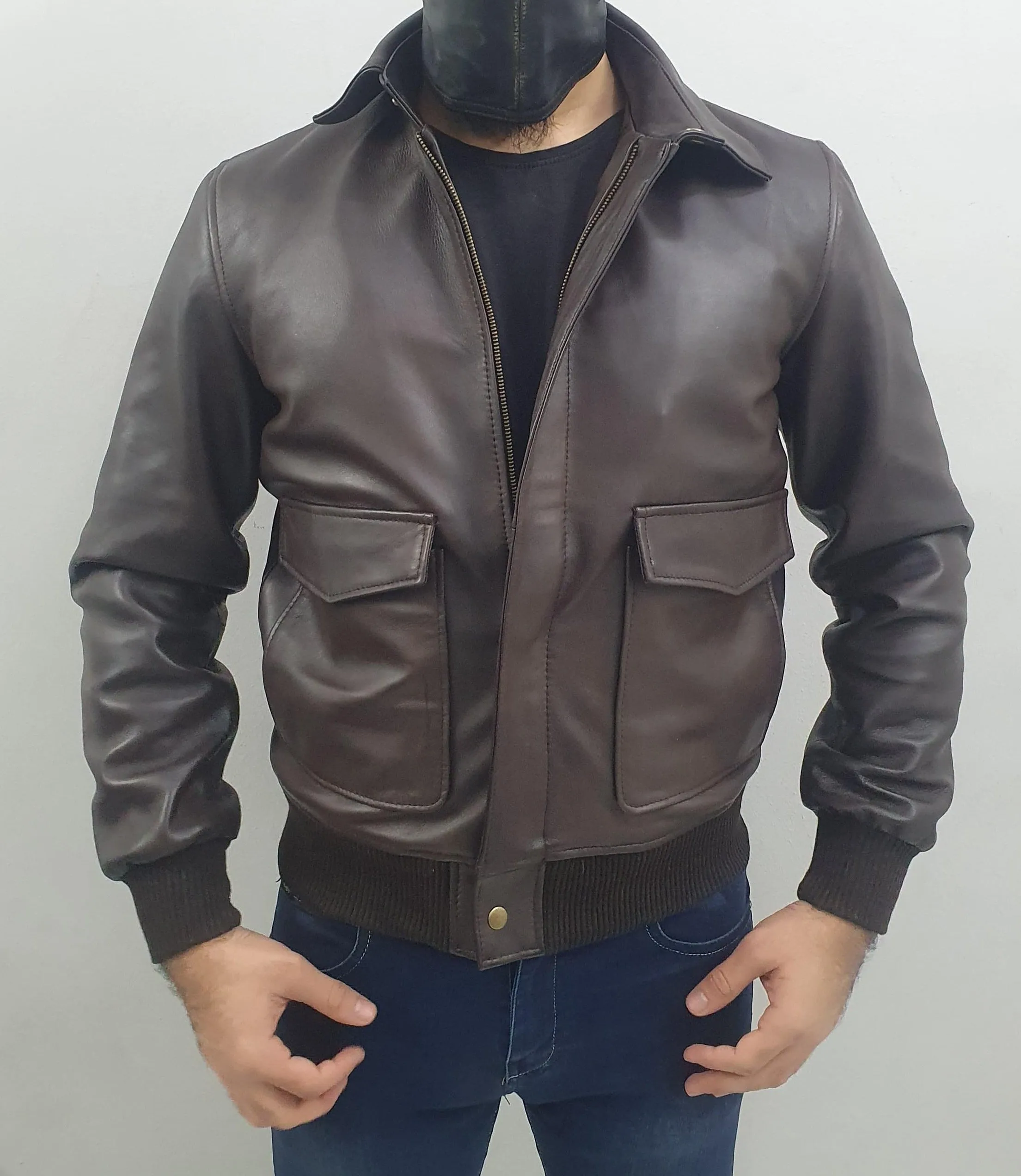 Mens Brown Bomber Aviator Flying Pilot Genuine Leather Jacket