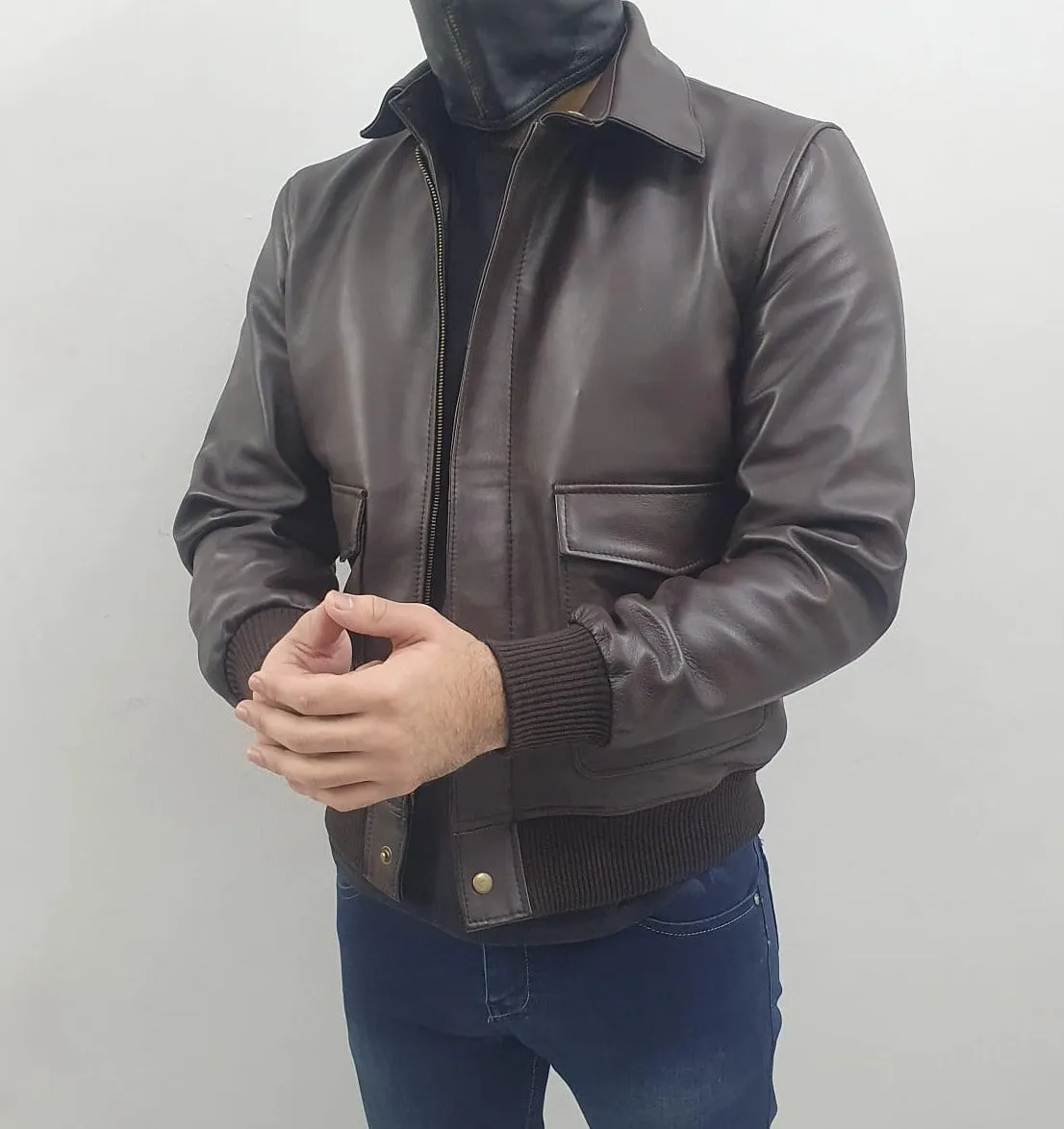 Mens Brown Bomber Aviator Flying Pilot Genuine Leather Jacket