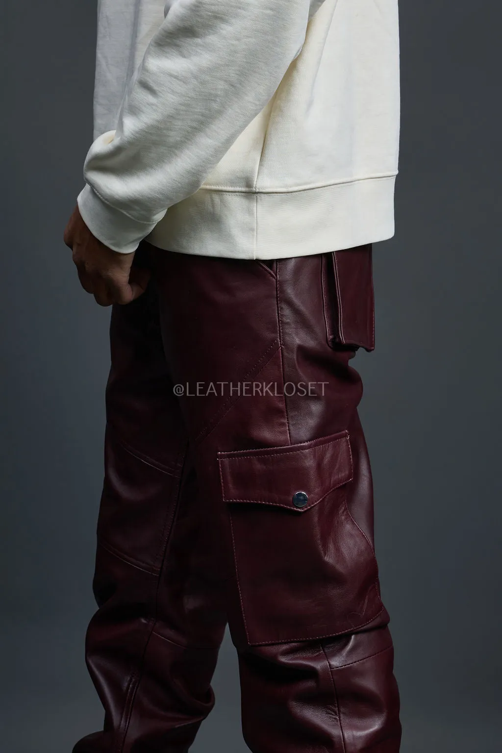 Men's Leather Stack Jean Pants [Burgundy]