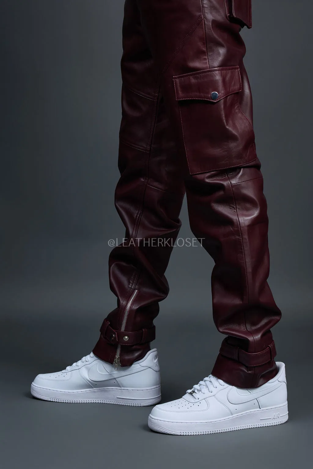 Men's Leather Stack Jean Pants [Burgundy]