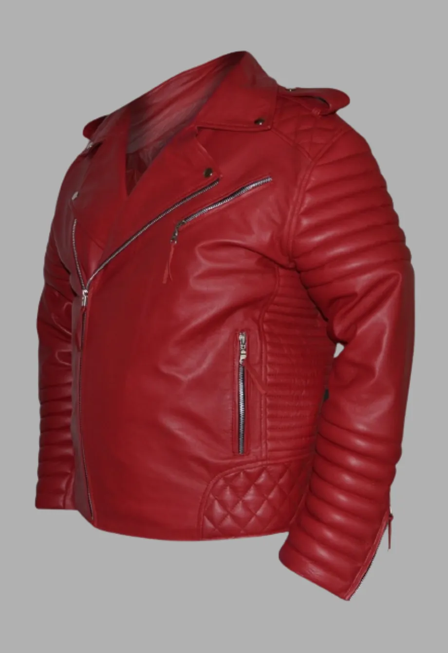 Mens Motorcycle Red Quilted Moto Biker Designer Leather Jacket Man's