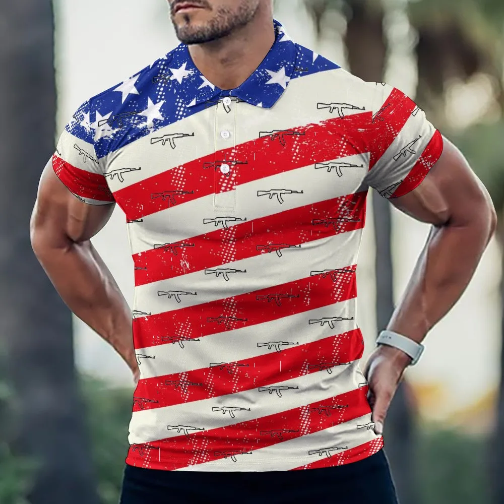 Men’s Patriotic European Sode POLO Straight Shirt