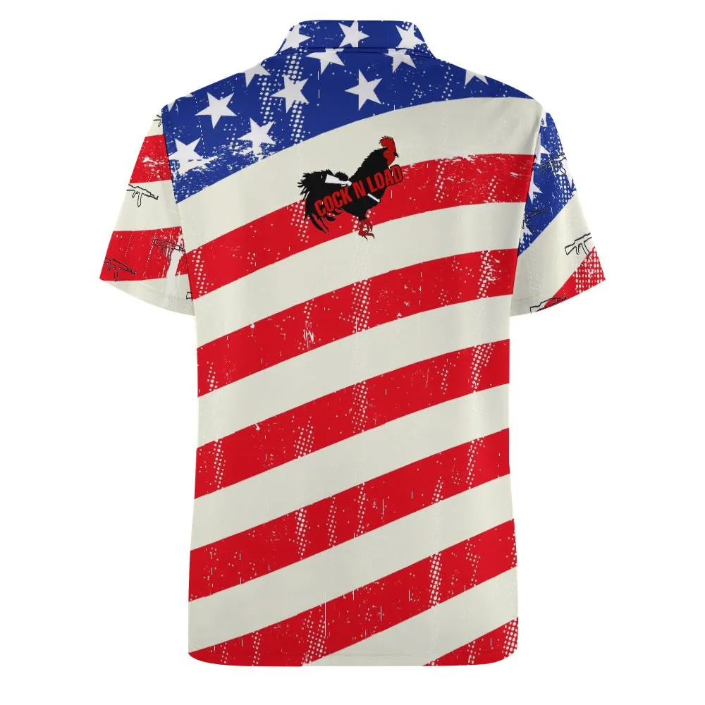 Men’s Patriotic European Sode POLO Straight Shirt