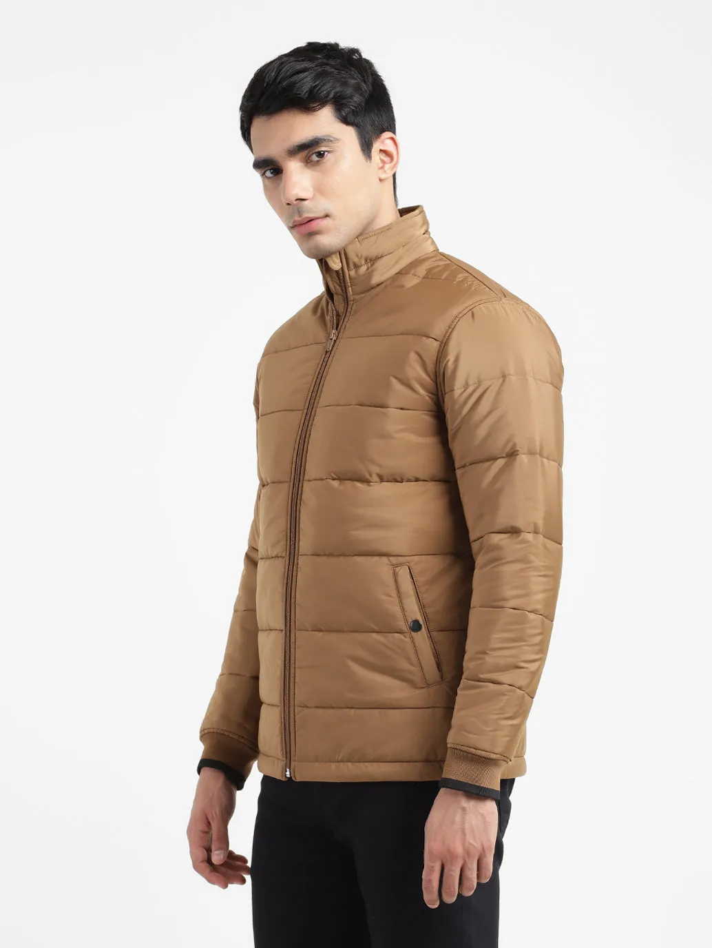 Men's Solid High Neck Quilted Jacket