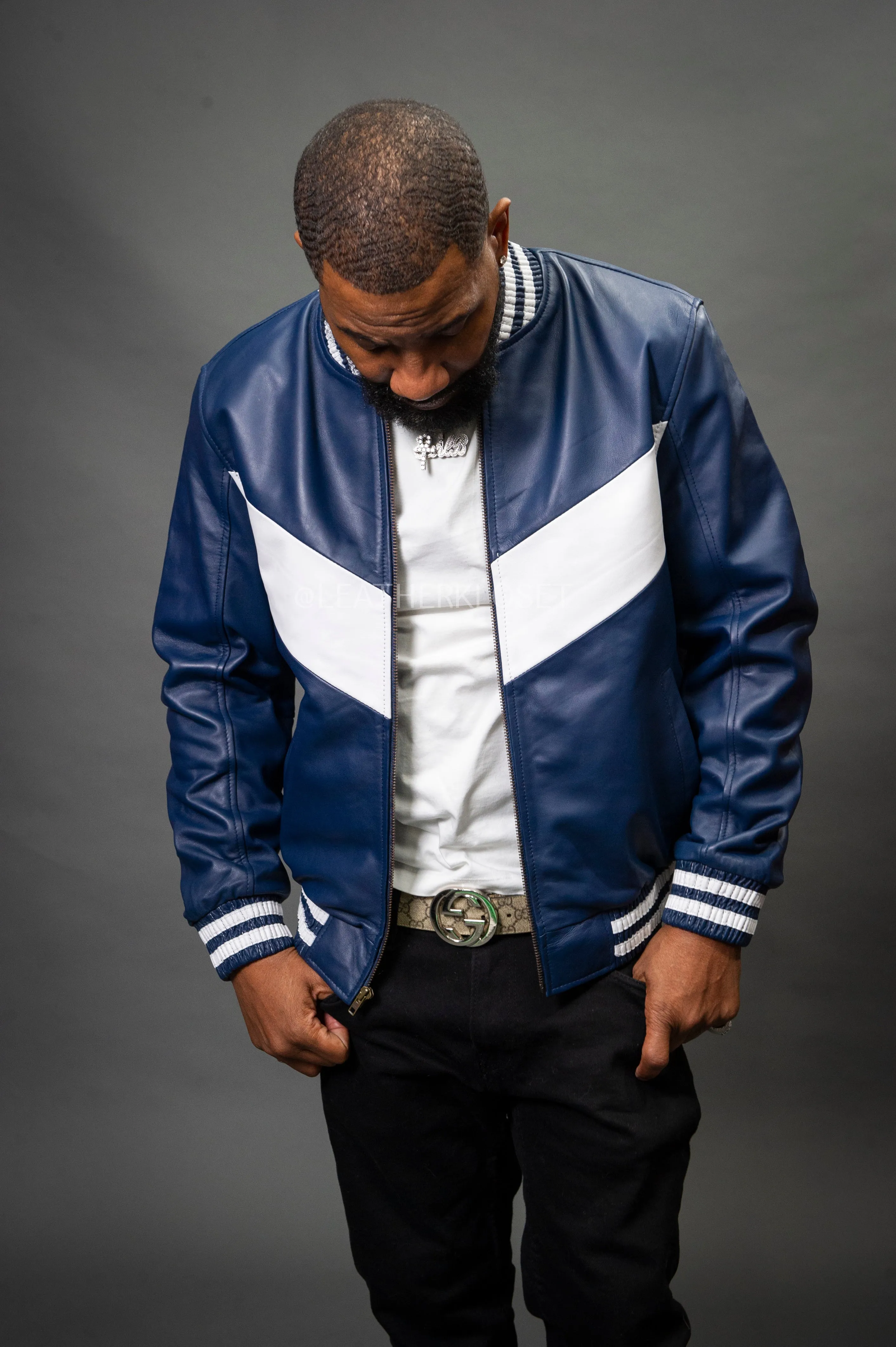 Men's V-Bomber Baseball Jacket [Navy/White]