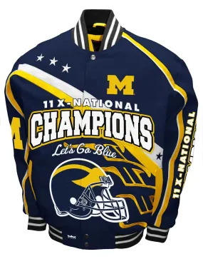 Michigan Wolverines NCAA 11 Time Nationals Champions softshell sublimation   Blue Jacket