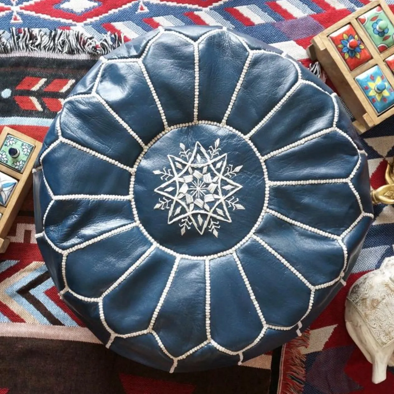 Moroccan Leather Pouf