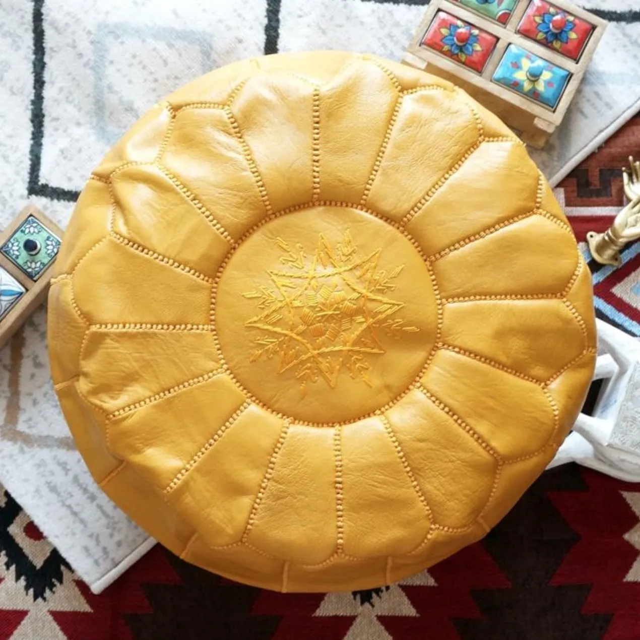 Moroccan Leather Pouf