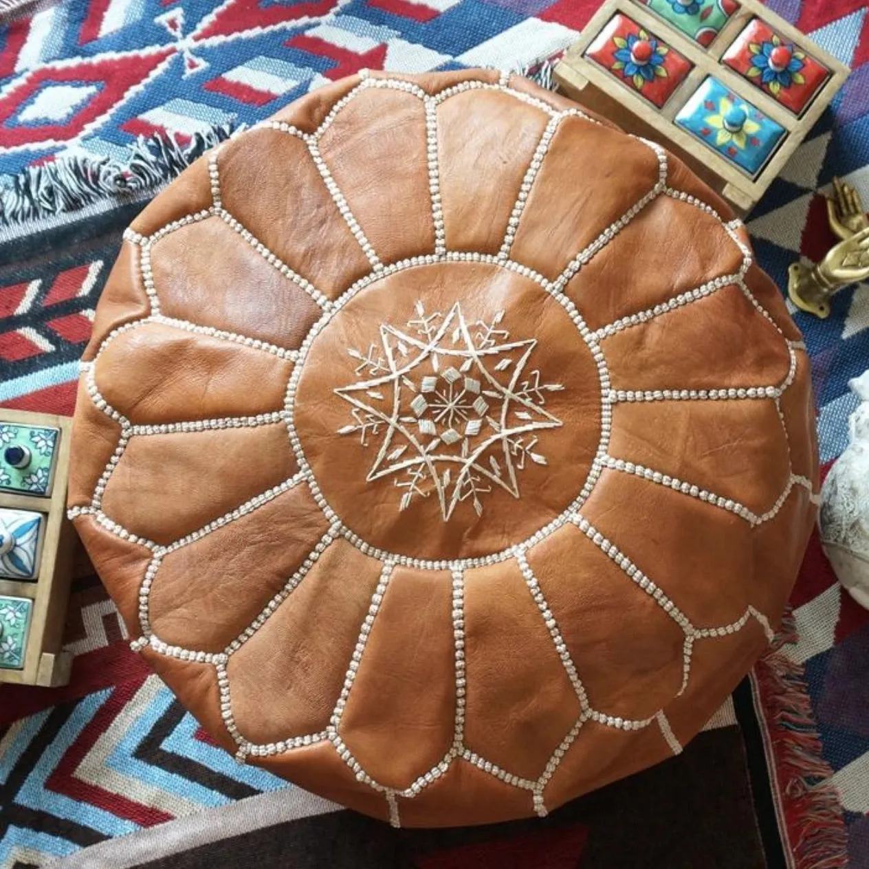 Moroccan Leather Pouf