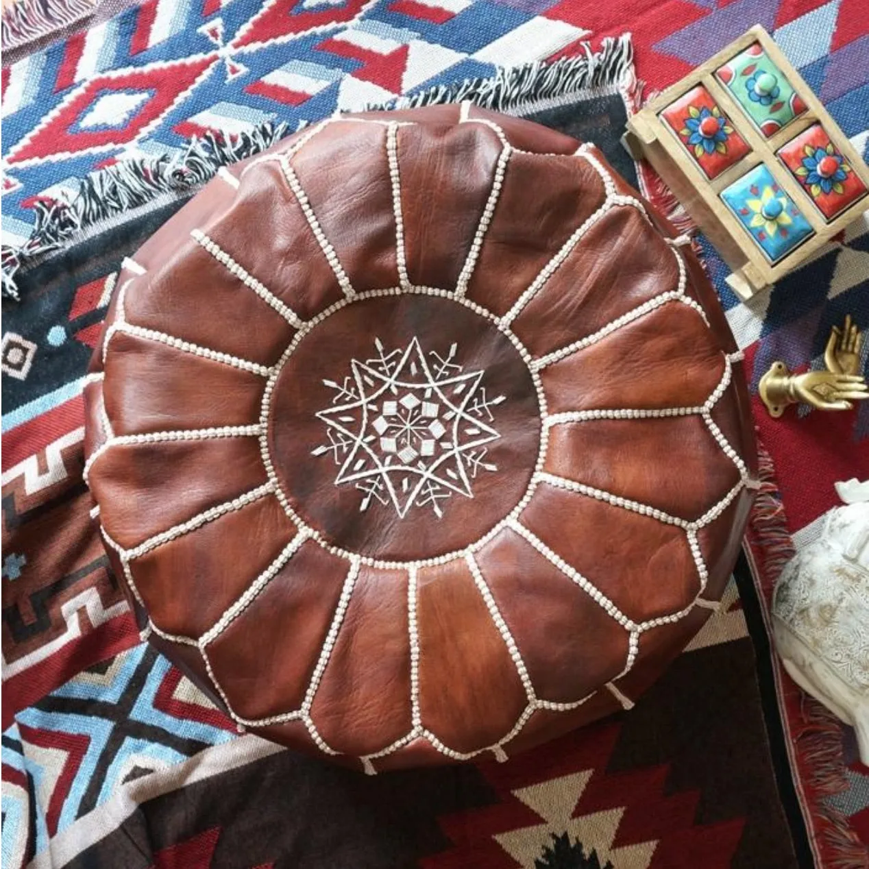 Moroccan Leather Pouf