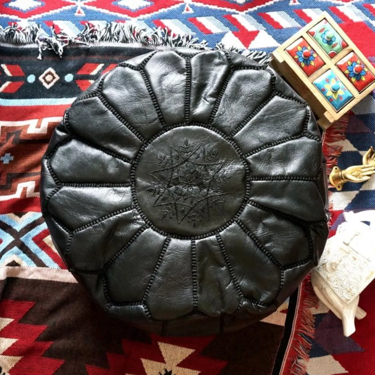 Moroccan Leather Pouf