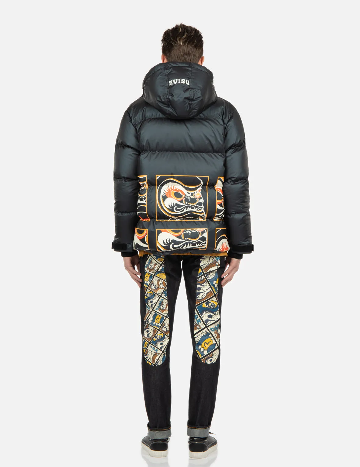 Multi-Daruma Print Down Jacket