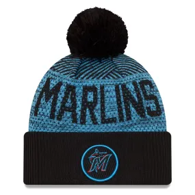 New Era Miami Marlins Authentic Collection Sport Cuffed Knit Hat with Pom-Black