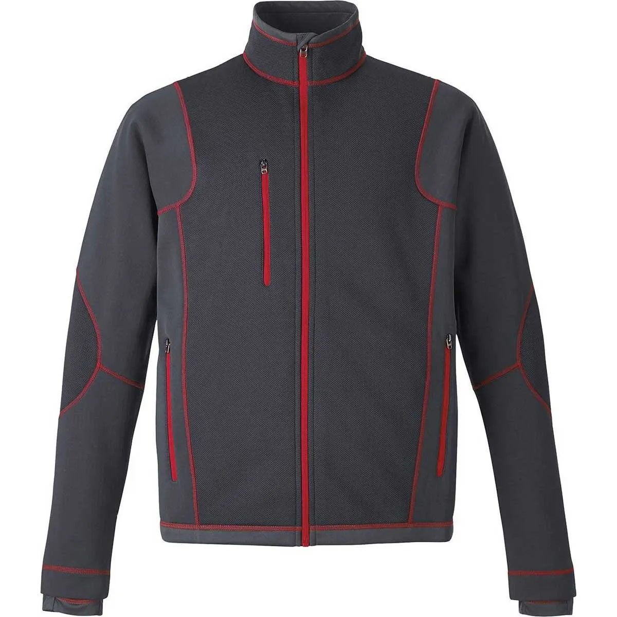 North End Men's Carbon/Olympic Red Fleece Jacket with Print