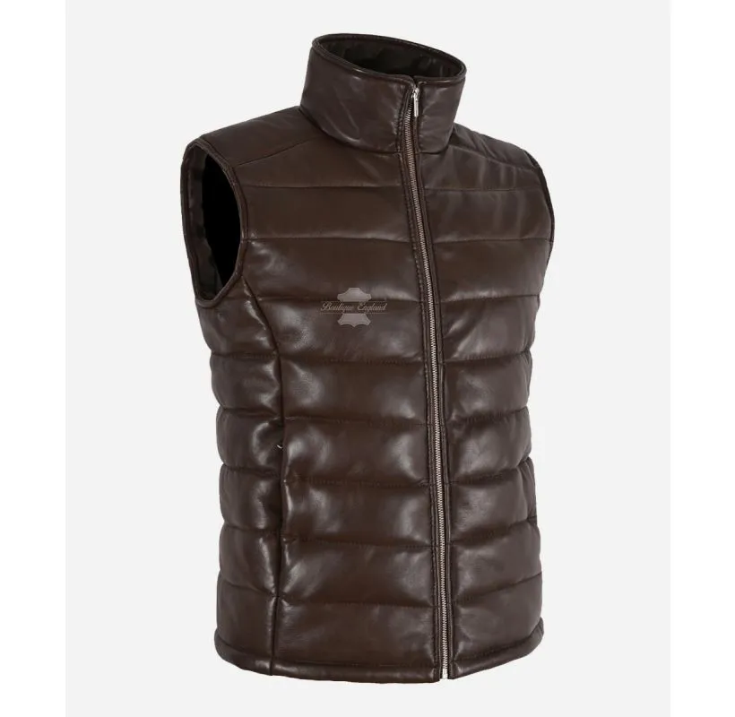 NOVA Ladies Puffer Leather Jacket Quilted Warm Padded Sleeveless Jacket