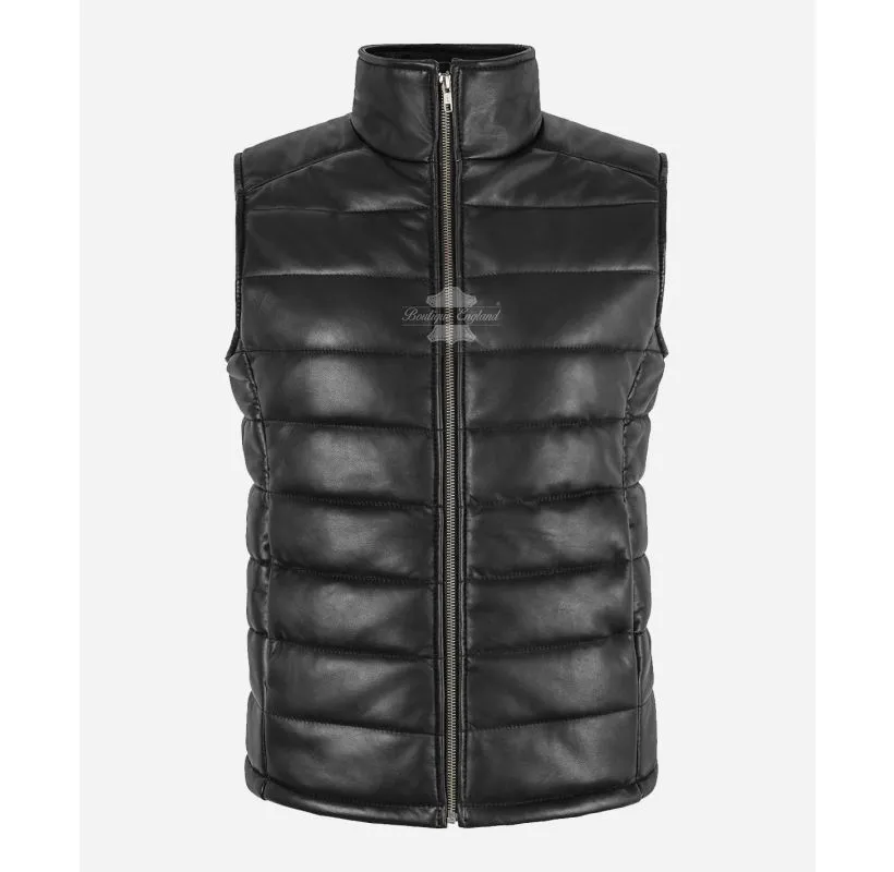 NOVA Ladies Puffer Leather Jacket Quilted Warm Padded Sleeveless Jacket