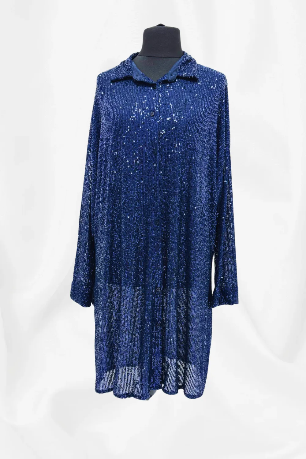 Open Front Button Up Sequin Shirt Dress