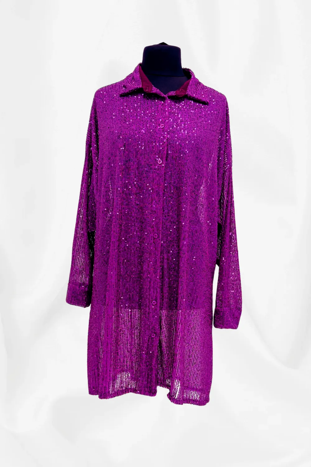 Open Front Button Up Sequin Shirt Dress