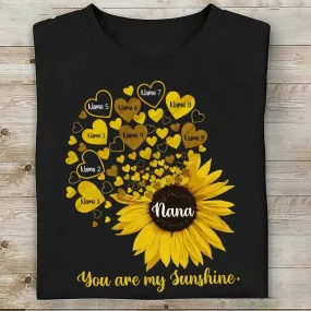 Personalized Grandma Sunflower Little Sunshine with Grandkids T Shirt, Gift for Mom