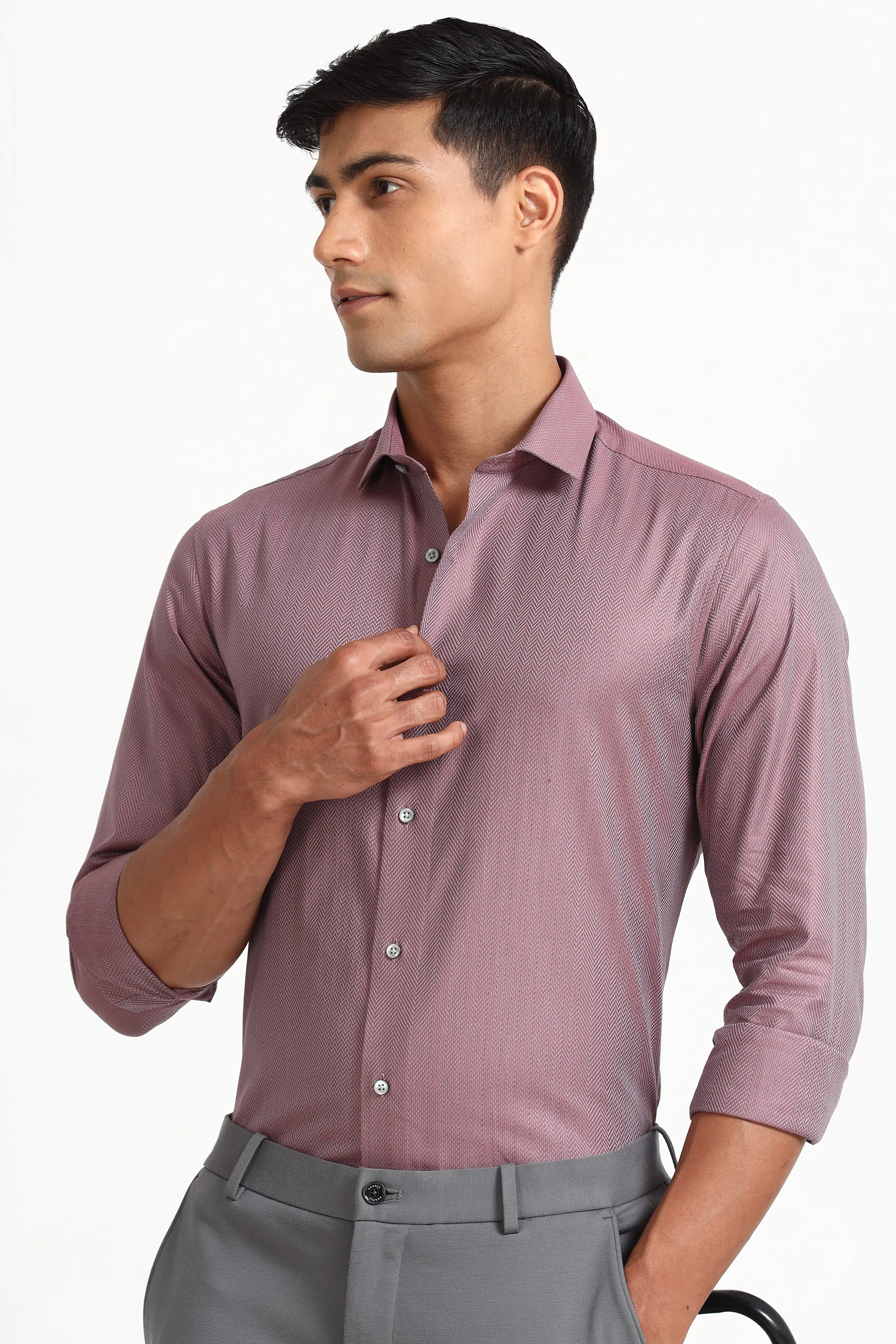 Pink Herringbone Formal Shirt