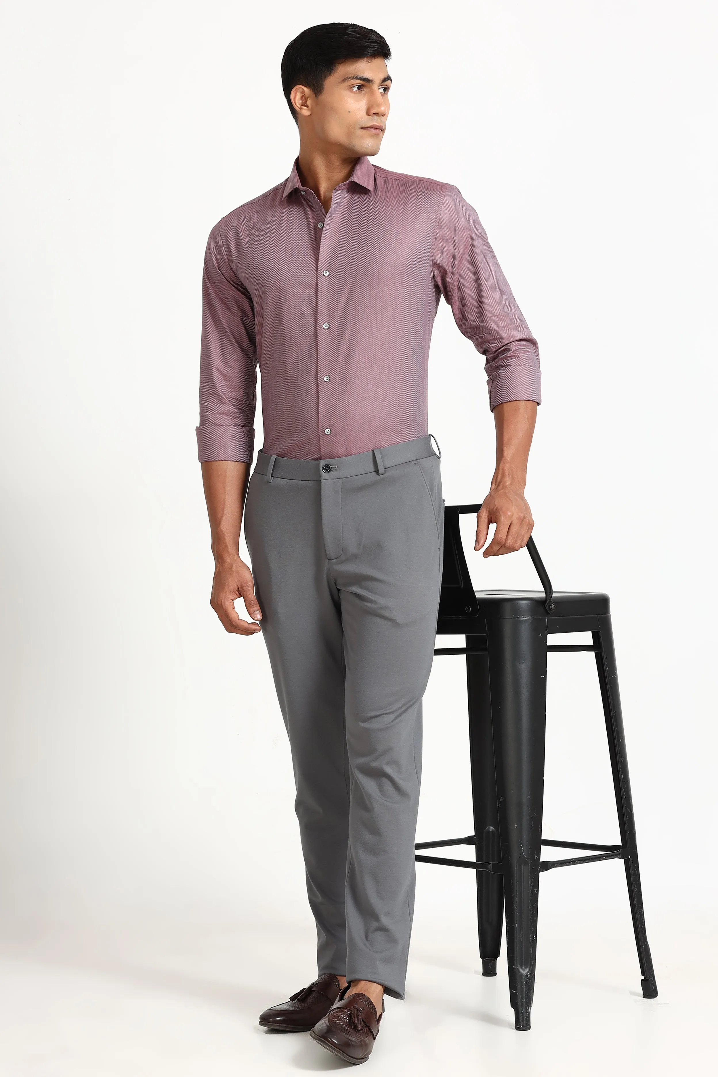 Pink Herringbone Formal Shirt