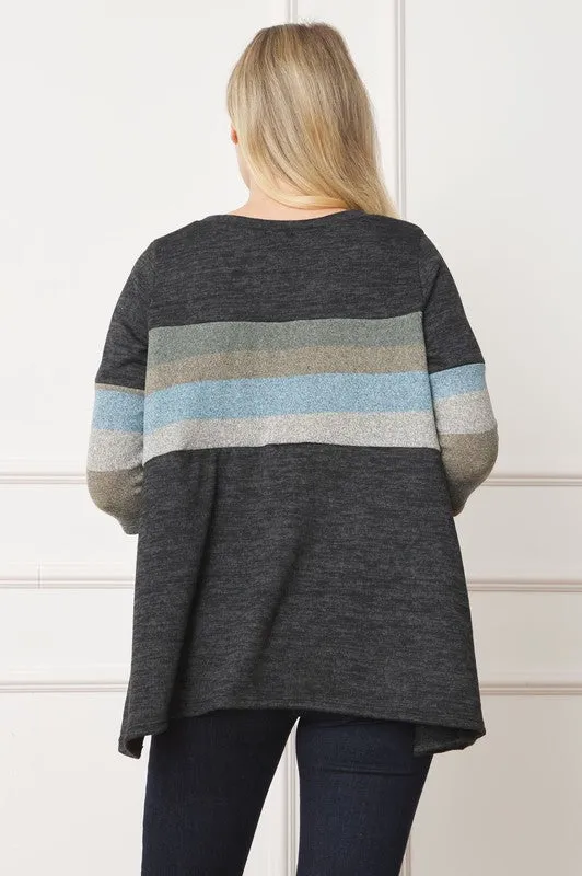 Plus Size Knit Stripe Panel A Line Tunic