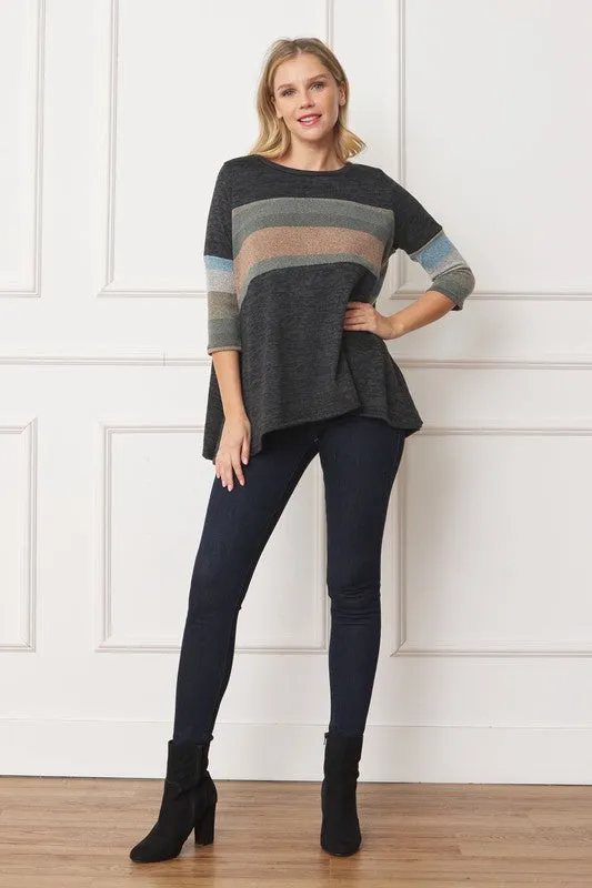 Plus Size Knit Stripe Panel A Line Tunic