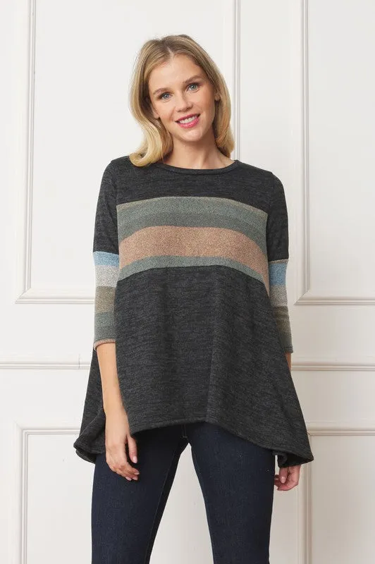 Plus Size Knit Stripe Panel A Line Tunic