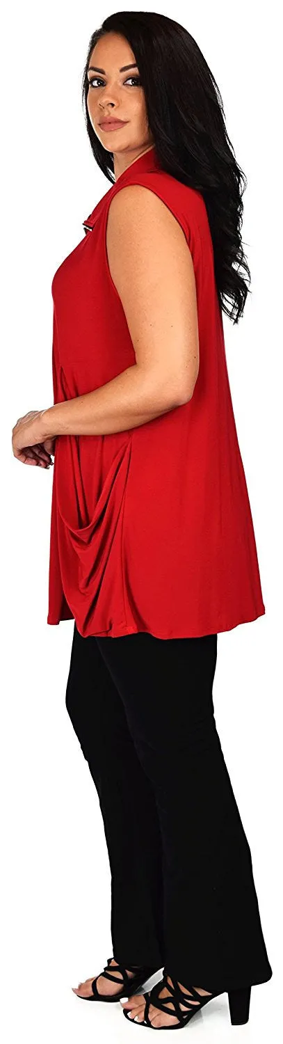 Plus Size Summer Sleeveless Tunic Shirt Top w/ Zipped Collar