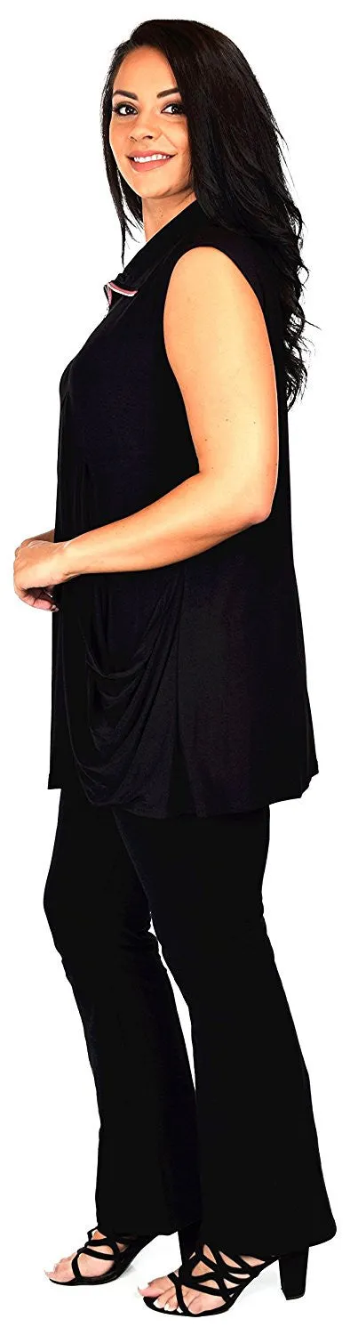 Plus Size Summer Sleeveless Tunic Shirt Top w/ Zipped Collar