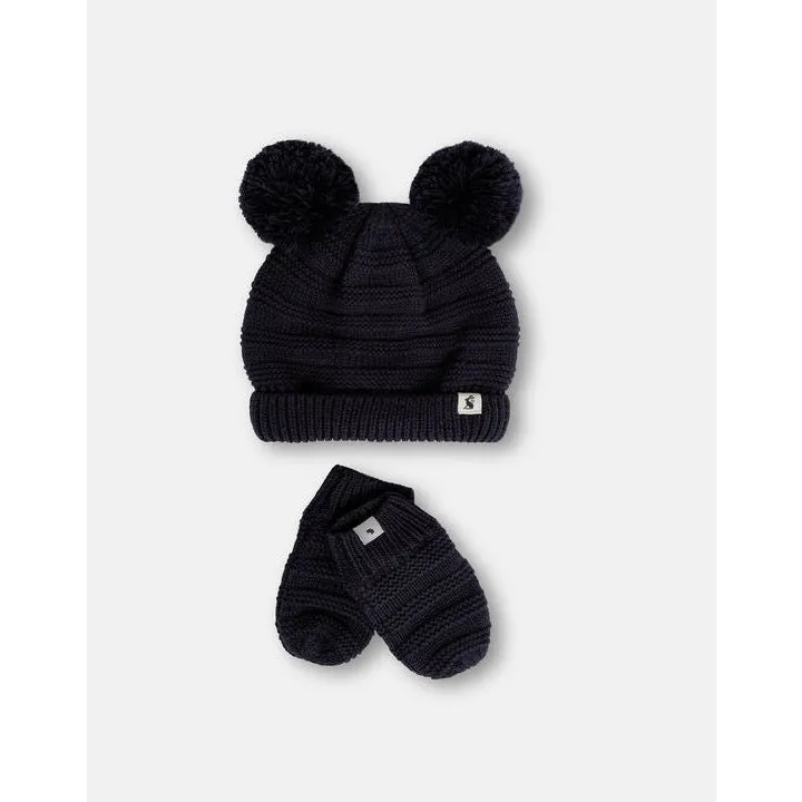 Pom Hat & Mittens Set- Navy