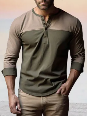 Premium 100% Cotton Splicing Henley Shirt