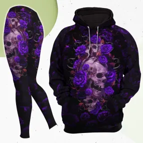 Purple Rose Skull Gothic Artwork Combo Hoodie and Leggings