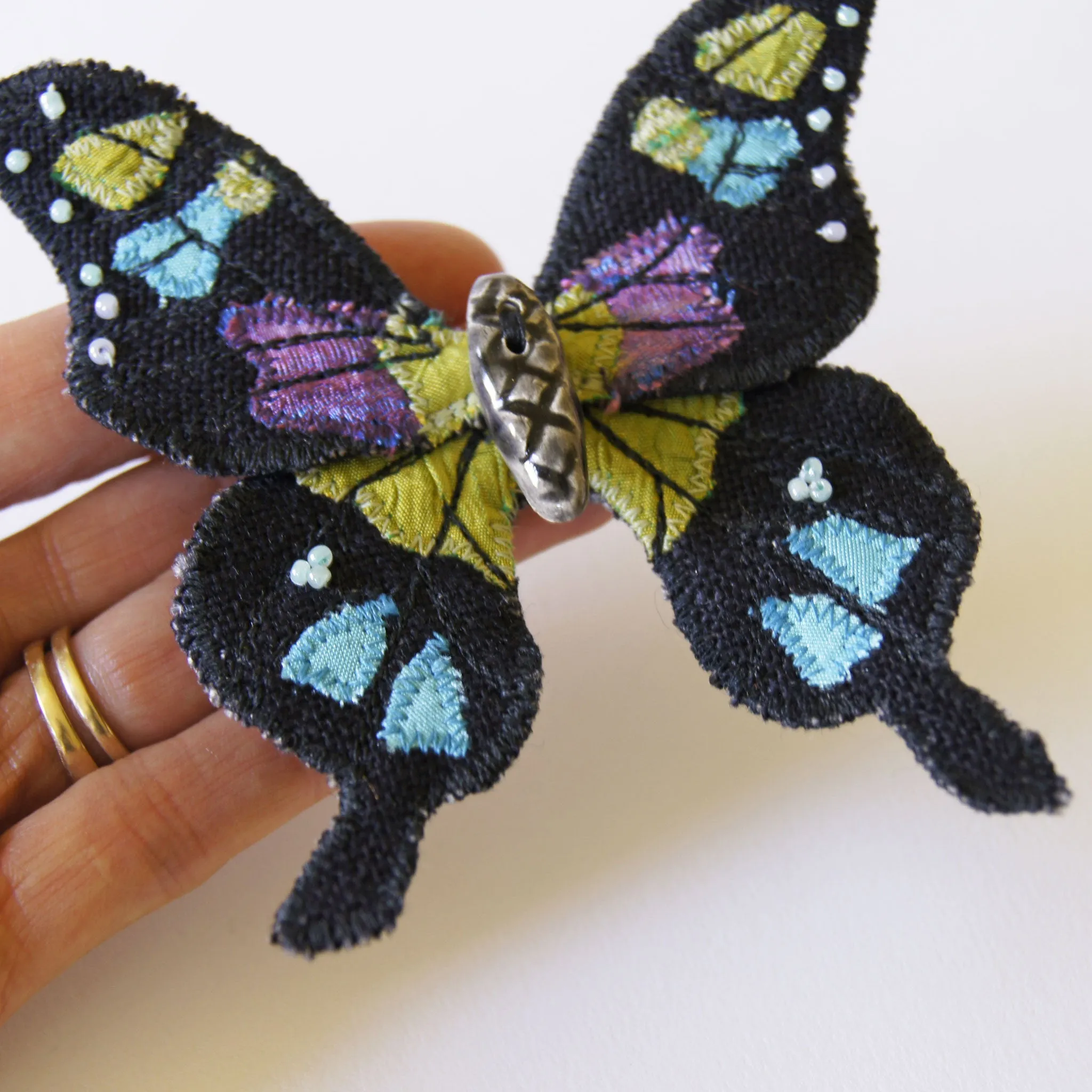 Purple Spotted Swallowtail Textile Butterfly Brooch